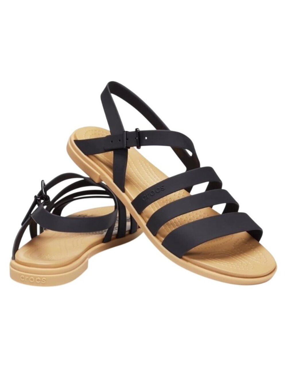 Crocs Tulum Women’s Strappy Sandals Black & Tan Comfortable Slingback Size W6